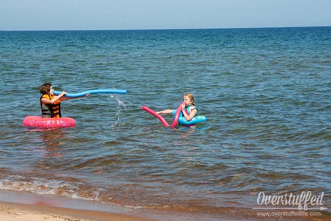 Pool noodle fun at the beach Pool noodle fun at the beach