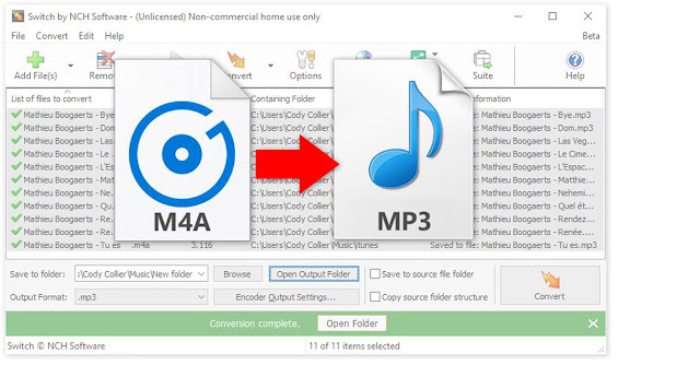 M4A to MP3 File Conversion Complete How to convert M4A to MP3 with Switch Audio File Converter Software