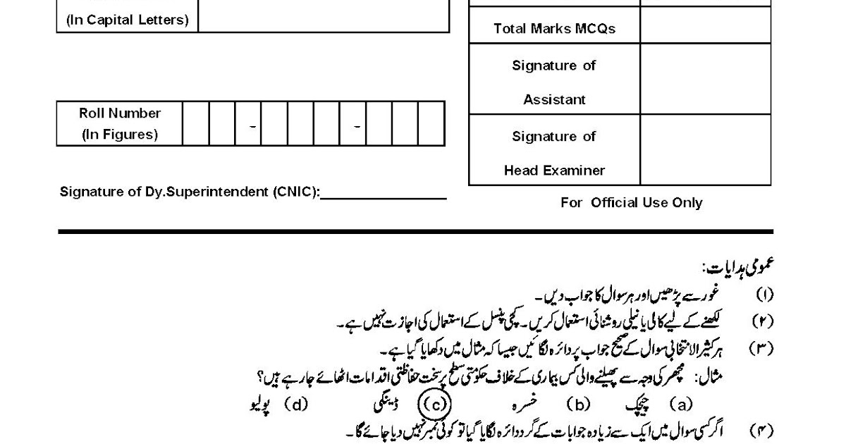 5th Class Urdu Paper Pattern & Model Paper (01) Download