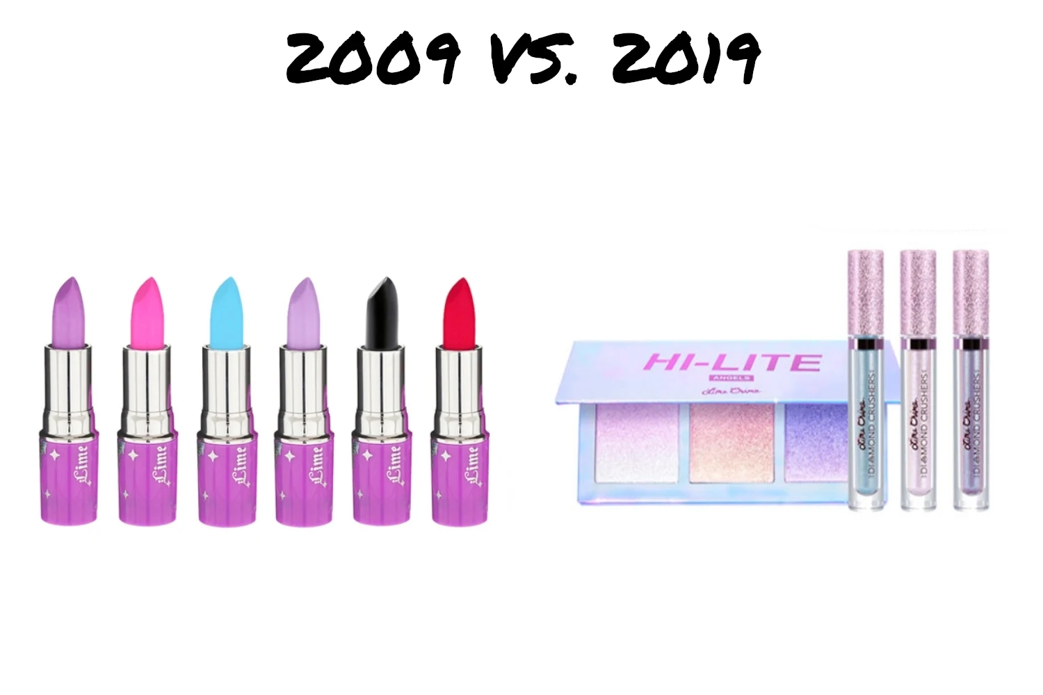 makeup collage showin how th emakeup industry have changed for the past 10 years #10yearschallenge