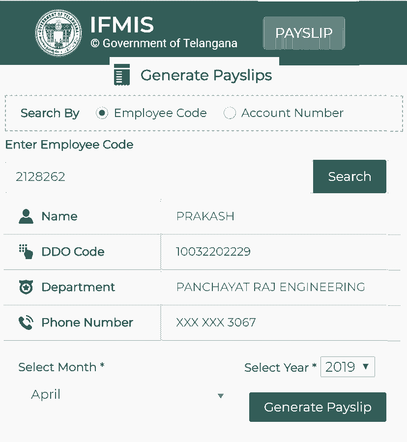 IFMIS Online Employee Pay Slips /Salary Certificate for TS Employees