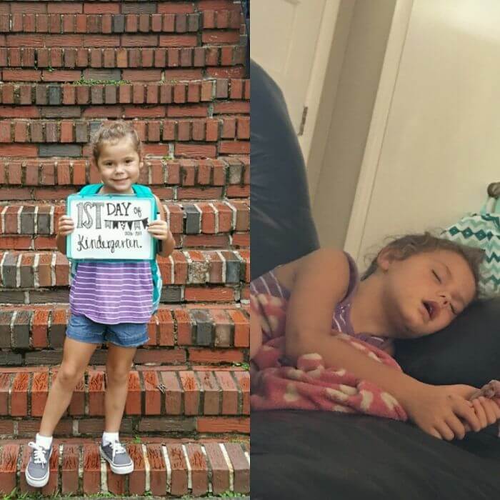 27 Hilariously Adorable Photos Of Children Before And After Their First Day Of School