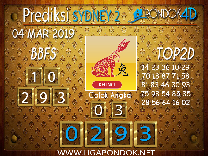 Prediksi Togel SYDNEY2 PONDOK4D 04 MARET 2019 Prediksi Togel SYDNEY2 PONDOK4D 04 MARET 2019