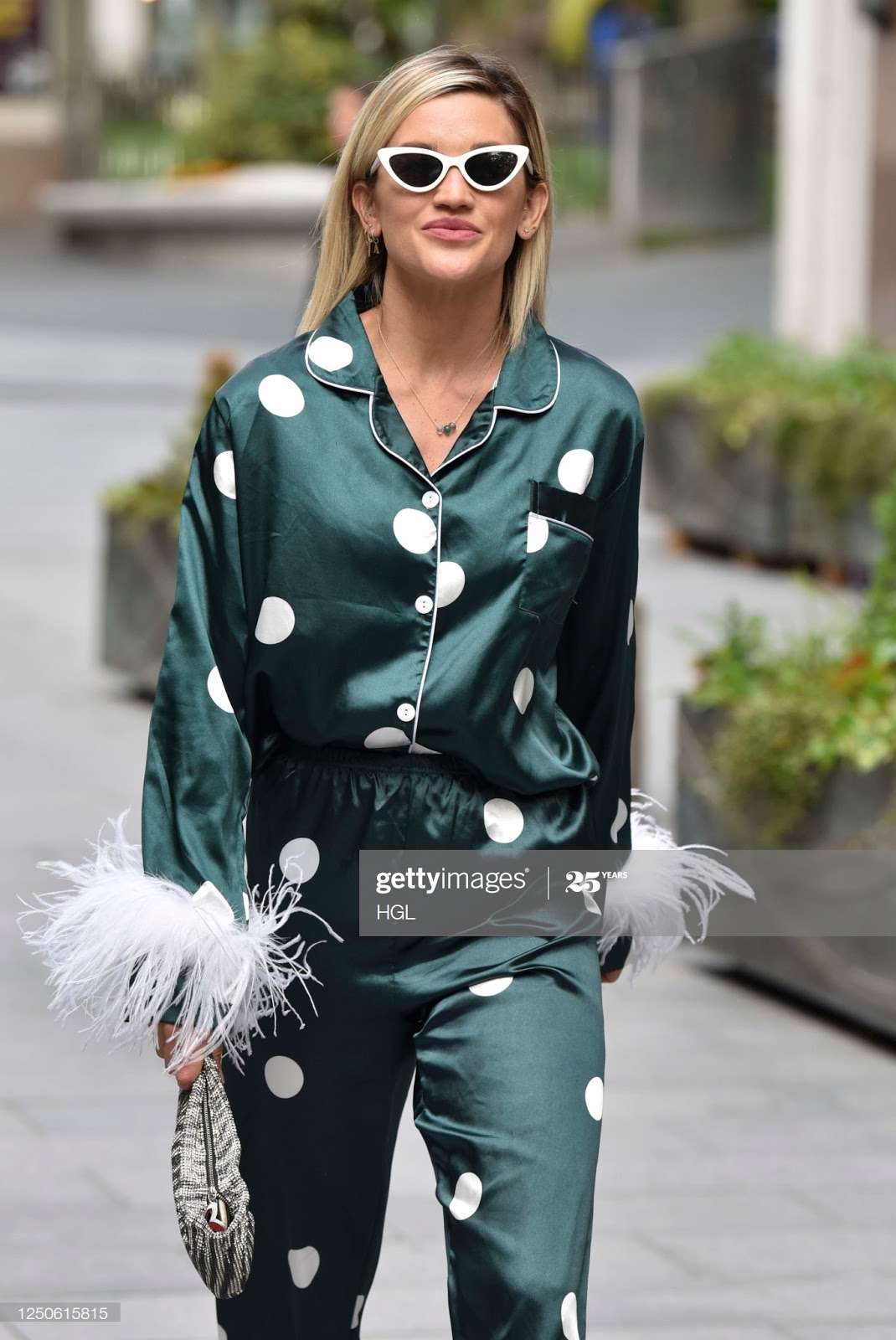 Ladies in Satin Blouses: Ashley Roberts - green satin pajamas