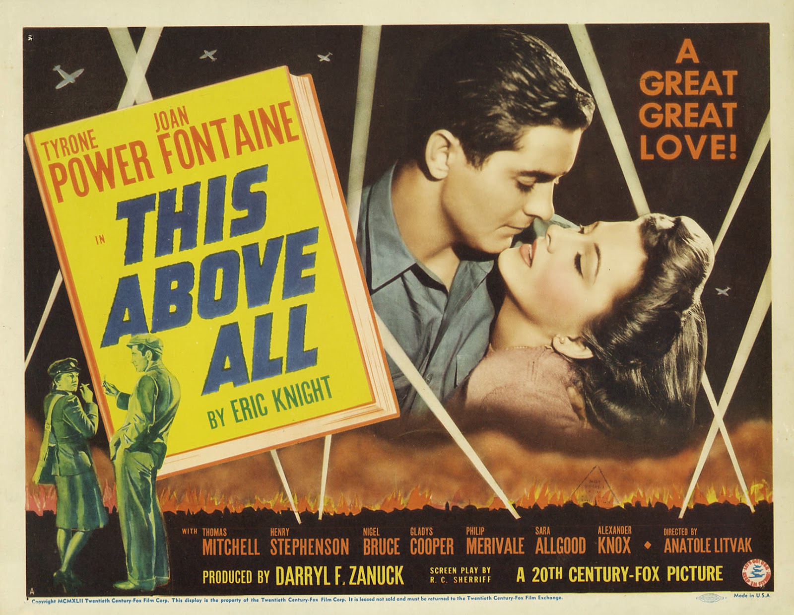 Movies tonight. Пауэр Постер. Joan Fontaine in this above all directed by Anatole Litvak, 1942..