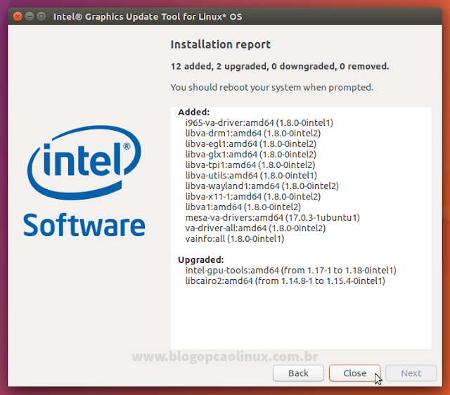 Relatório das mudanças realizadas pelo Intel Graphics Update Tool