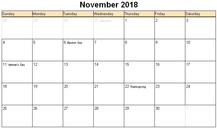 blank 2018 monthly calendar