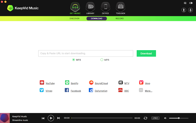 Download screen on KeepVid Music software