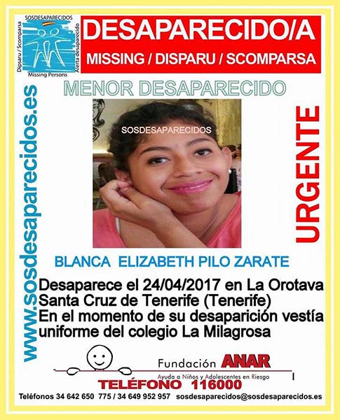 Menor desaparecida, La Orotava Tenerife, 24 abril Menor desaparecida, La Orotava Tenerife, 24 abril