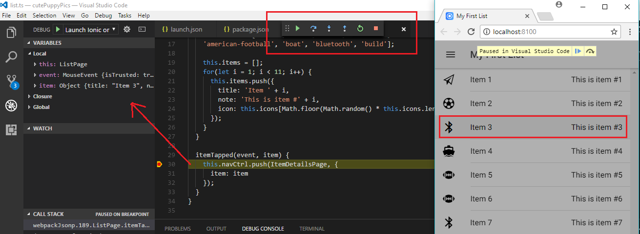Ionic on visual studio code