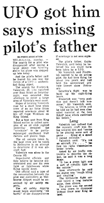 UFO Got Him, Says Missing Pilot's Father – NZ Press Association 10-24-1978 UFO Got Him, Says Missing Pilot's Father – NZ Press Association 10-24-1978