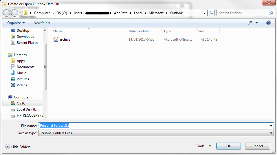ms outlook identity file