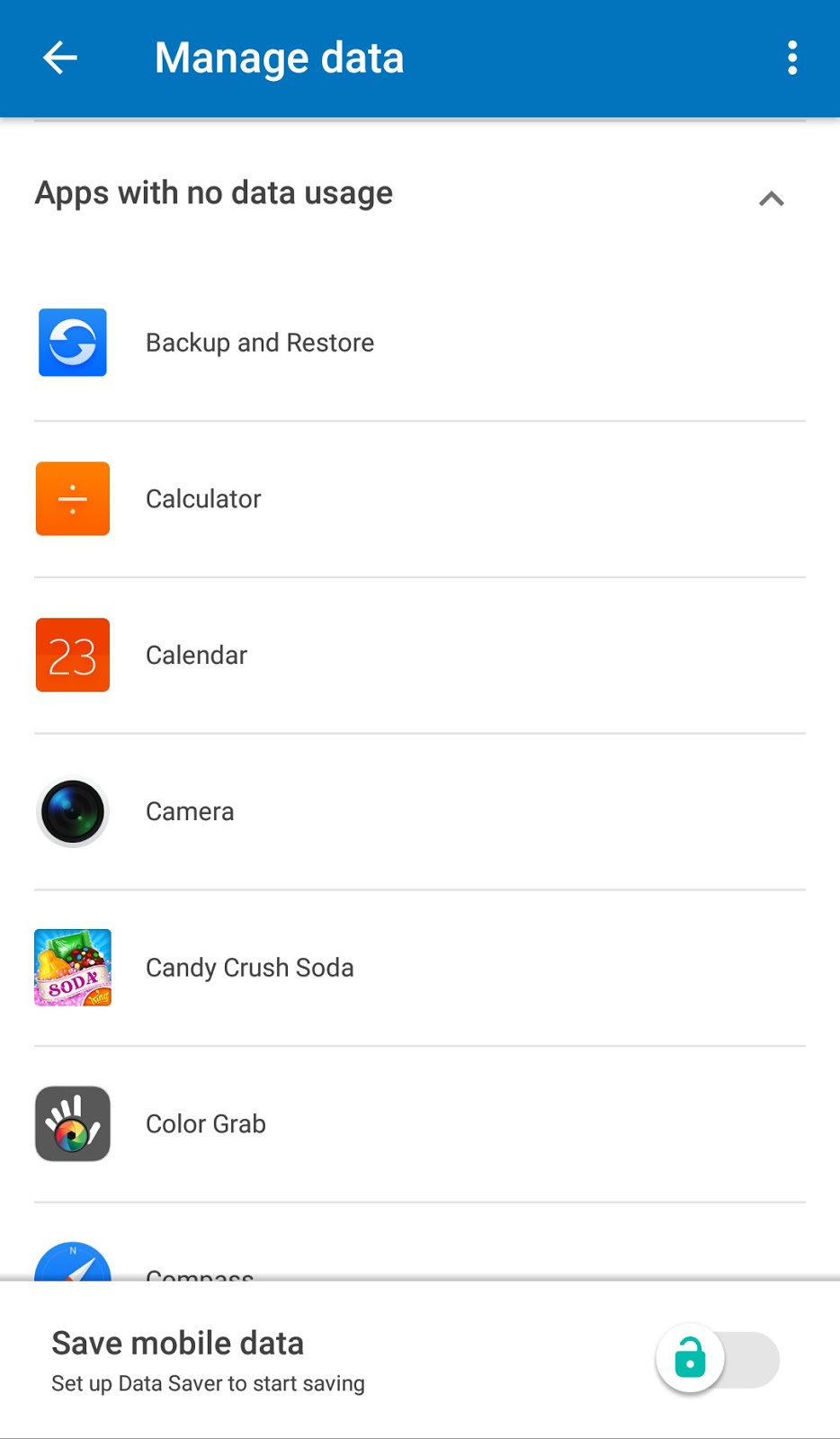 List of apps with no data usage