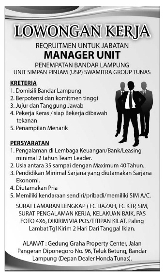 Lowongan Kerja Unit Simpan Pinjam (USP) Swamitra Group Tunas