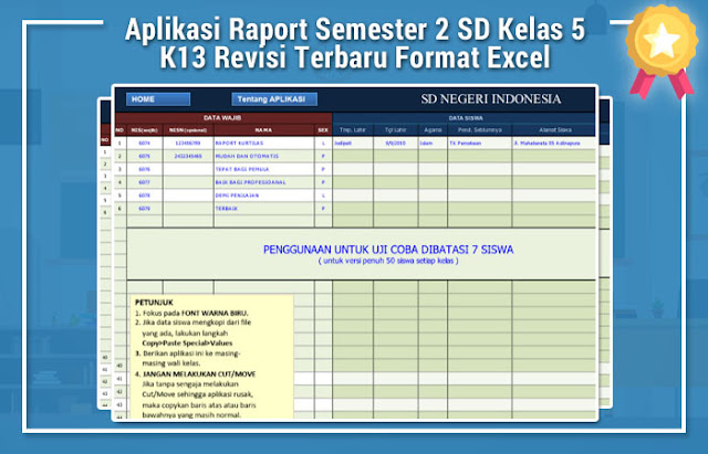 Aplikasi Raport Semester 2 SD Kelas 5 K13 Revisi Terbaru Format Excel