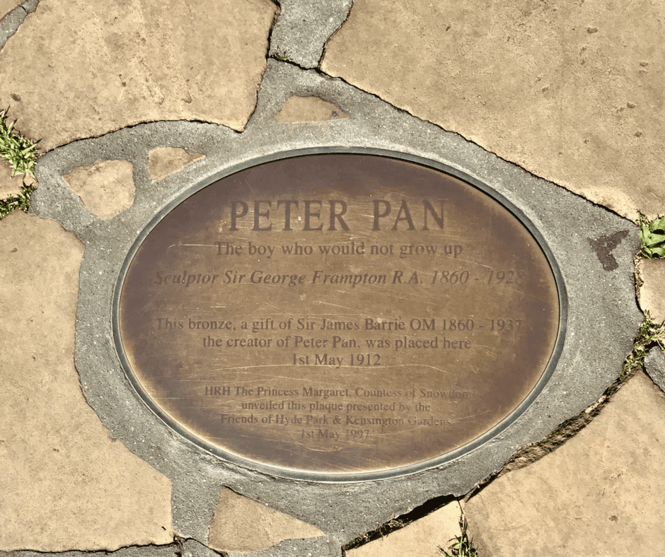 plaque on the floor by peter pan statue
