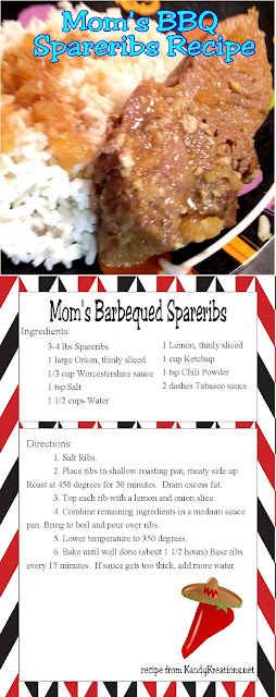 Enjoy a little bit of home cooking, with Mom's homemade BBQ spareribs.  Add some creepy names and you have an easy recipe for a Halloween dinner party or a little bit of southern Home cooking any time of the year!