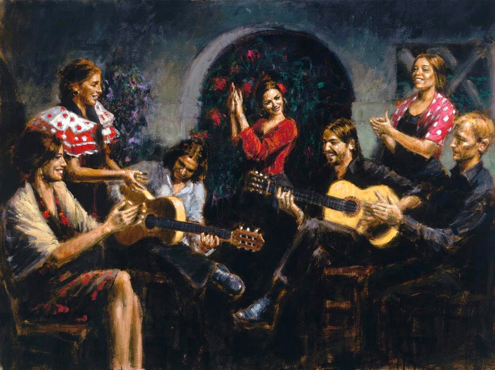 Испанская игра на гитаре. Фламенко Испания гитарист. Фабиан Перез фламенко. Фабиан Перез картины гитара. Гитарист фламенко картина.