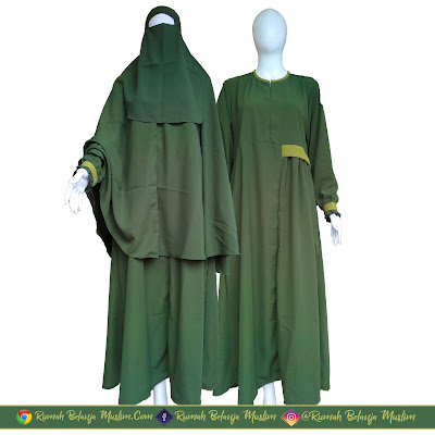 Gamis Wolfis Syar'i Hijau Lumut Tua Gamis Wolfis Syar'i Hijau Lumut Tua