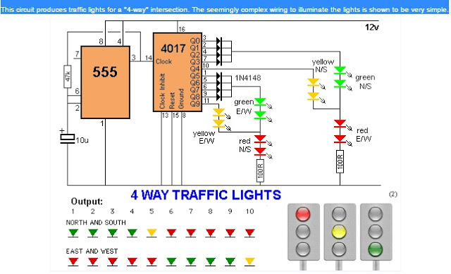 Electrical and Electronics Engineering: Simple 4 way Traffic Lights Circuit