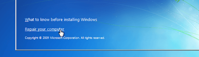Repair your computer untuk mereset kata sandi windows