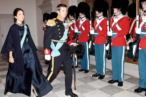 Queen Margrethe, Crown Prince Frederik and Crown Princess Mary of Denmark during the 2nd day of the New Years reception at Christiansborg Palace