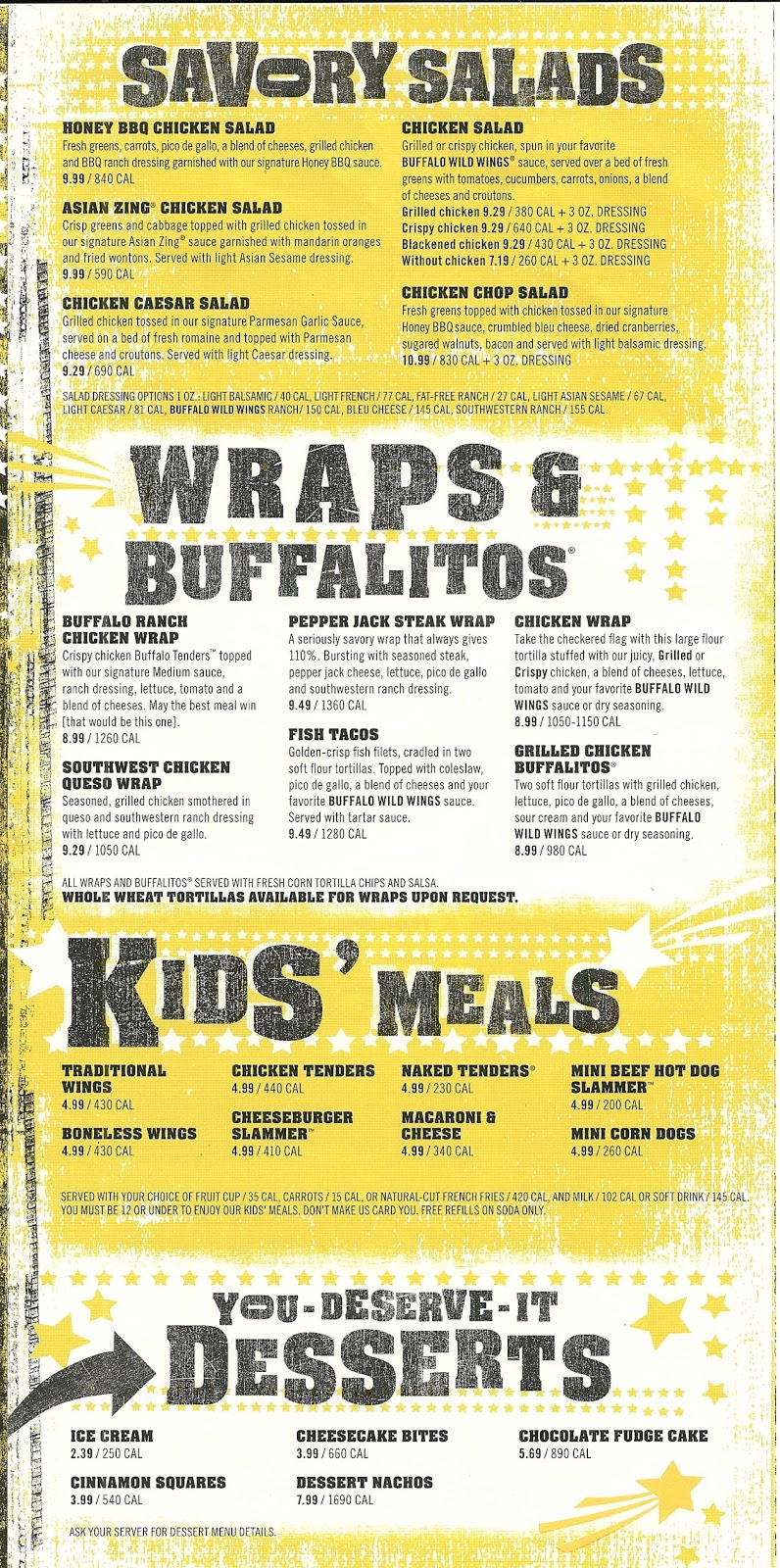 Edge of the City: Buffalo Wild Wings Menu