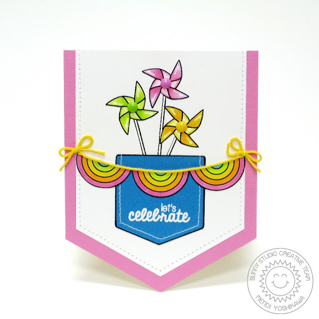 Sunny Studio Stamps: Stars & Stripes Rainbow Banner & Pinwheel Birthday Card by Mendi Yoshikawa
