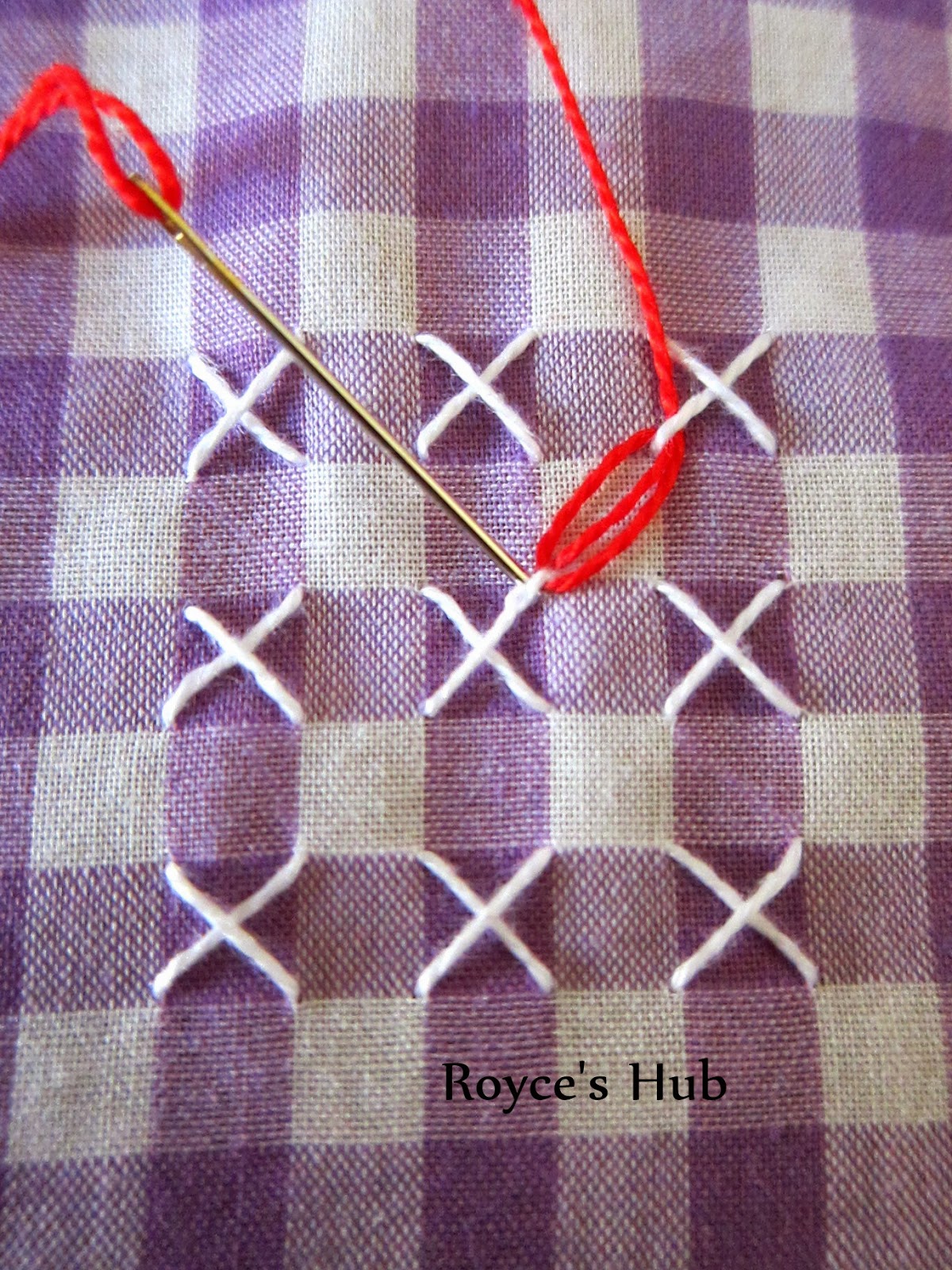 Royce's Hub Gingham Embroidery Stitches III (Woven Oval Stitch)