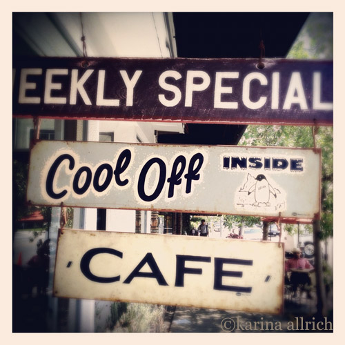 Vintage style iphone pic of shop signs in Tujunga Village by Karina Allrich.