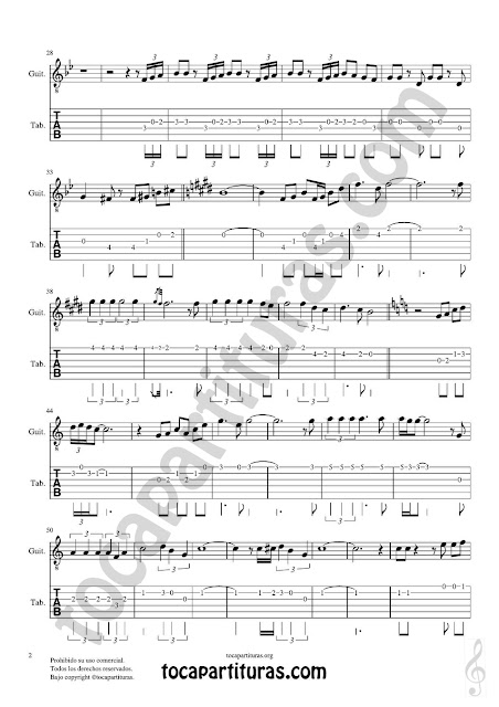 Hoja 3 de 3  Guitarra Tablatura y Partitura de Yo le seguiré (I will follow him) Punteo Tablature Sheet Music for Violin Tabs Music Scores