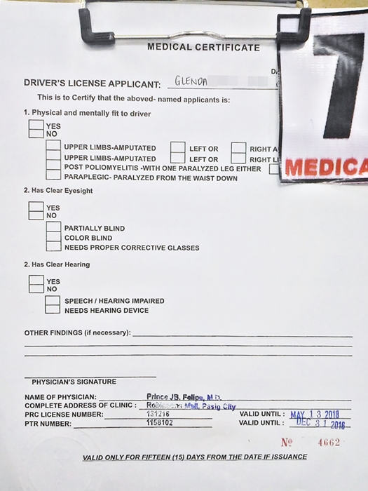 If you need a medical certificate for a driving license If you need a medical certificate for a driving license