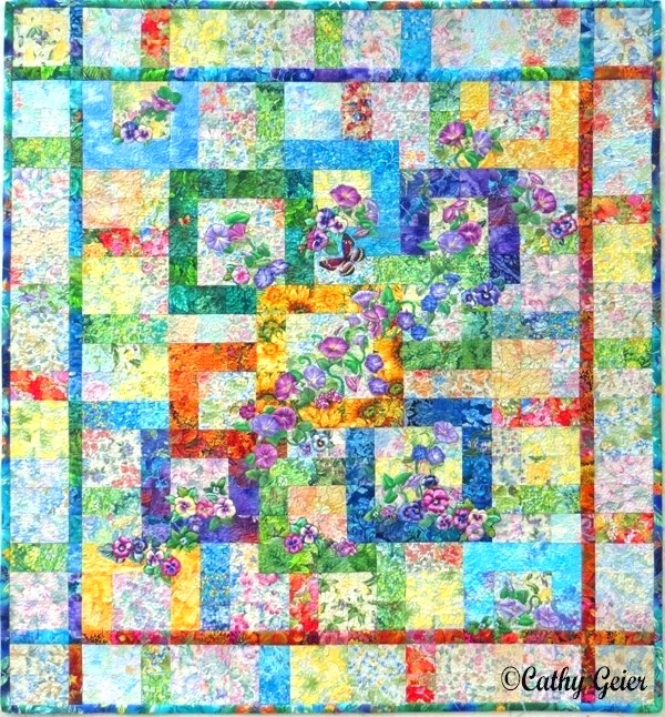 Cathy Geier's Quilty Art Blog: Playing with Bright Floral Scraps