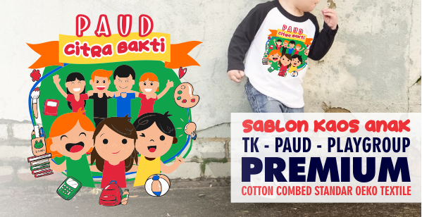 Sablon Kaos Anak TK Paud Play Group Raglan