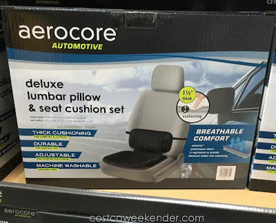 Drive cool and comfortable with the Aerocore Automotive Deluxe Lumbar Pillow and Seat Cushion