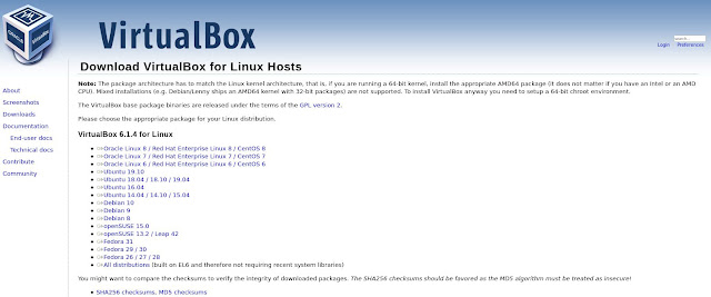 Versões do VirtualBox para as principais distribuições Linux no site oficial da Oracle.