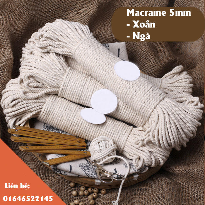 Dây macrame 5mm màu ngà, dạng xoắn giá rẻ cho dân handmade Dây macrame 5mm màu ngà, dạng xoắn giá rẻ cho dân handmade