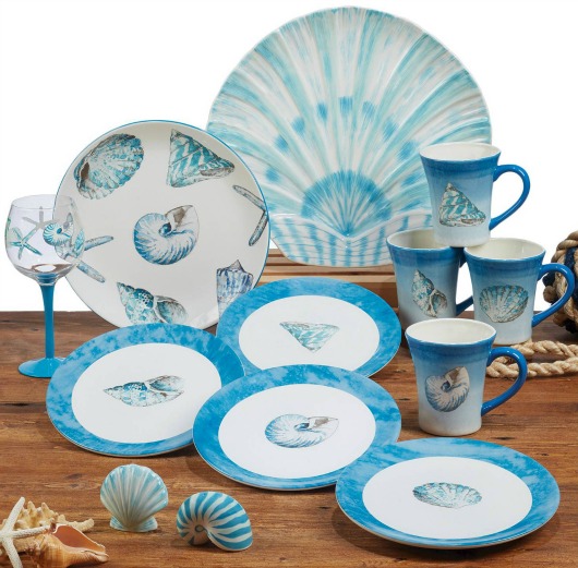 Beachy Blue Sea Shell Dinnerware | Plates and Mugs