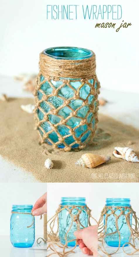 DIY Fish Net Knotting Mason Jar Decor Idea
