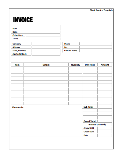 Free Blank Invoice Template for Excel