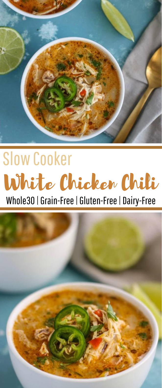 Slow Cooker White Chicken Chili #healthy #lowcarb