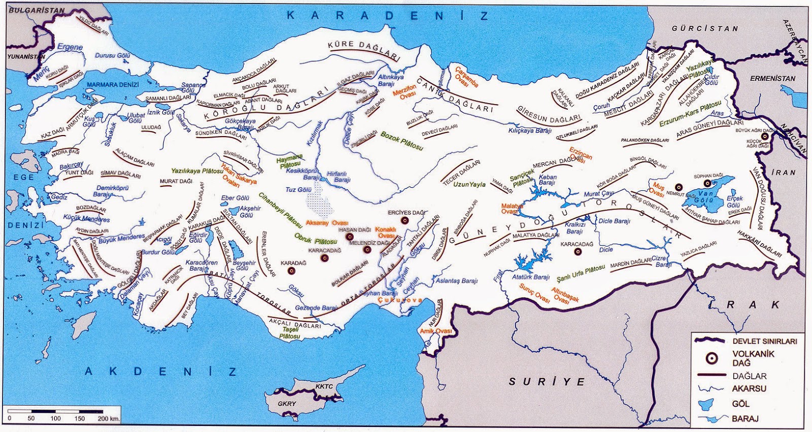 Türkiye Dağlar Akarsular ve Barajlar Haritası Türkiye Dağlar Akarsular ve Barajlar Haritası