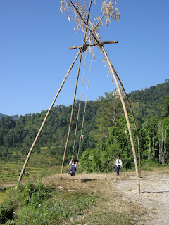 Dashain Pings in Pokhara, giant swings for children