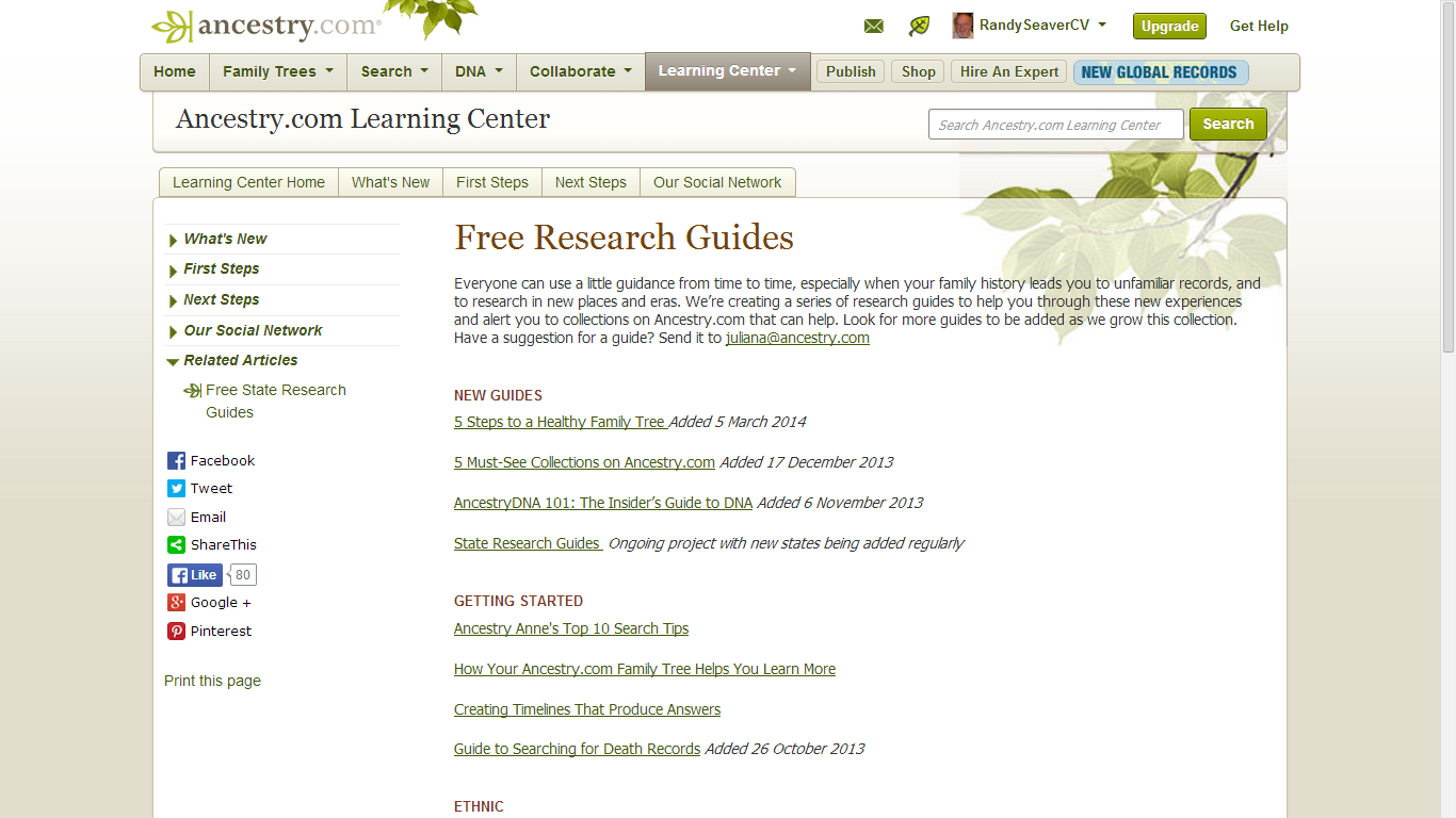 GeneaMusings Free Research Guides in Learning Center
