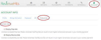 how to disable pop-ups and bounce ads in revenue hits