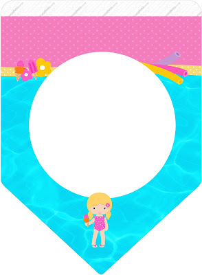 Fiesta en la Piscina para Niña Rubia: Imprimibles Gratis para Fiestas. Banderines de Fiesta en la Piscina para Niña Rubia para imprimir gratis.