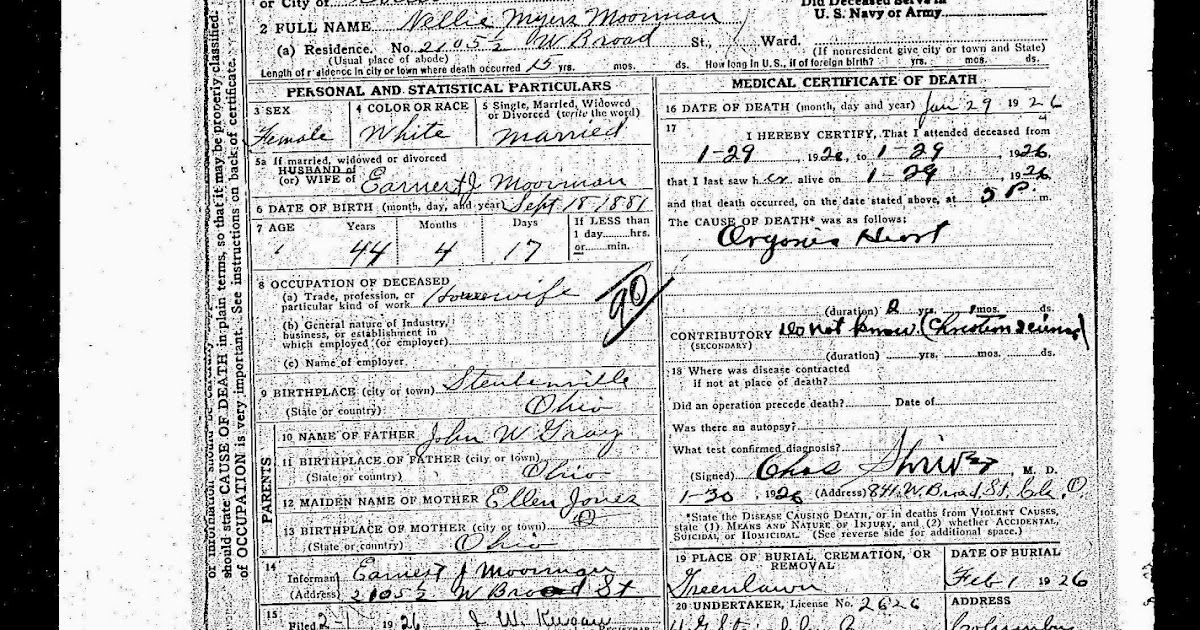 Allegheny Ancestry & Genealogy Trails: State of Ohio - Death Records ...