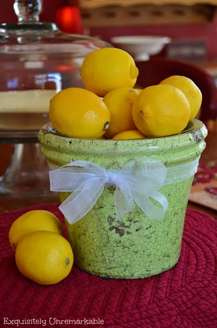 Lemons in a flower pot bowl