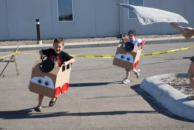 cardboard Lightning McQueen Cars race