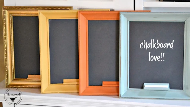 framed chalkboards with chalk shelf